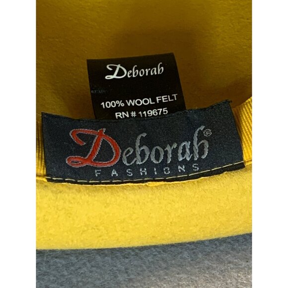 Ladies Gold Wool Hat with Feather and Velvet Accents Deborah Fashions Sz 23 Vtg - Picture 7 of 11